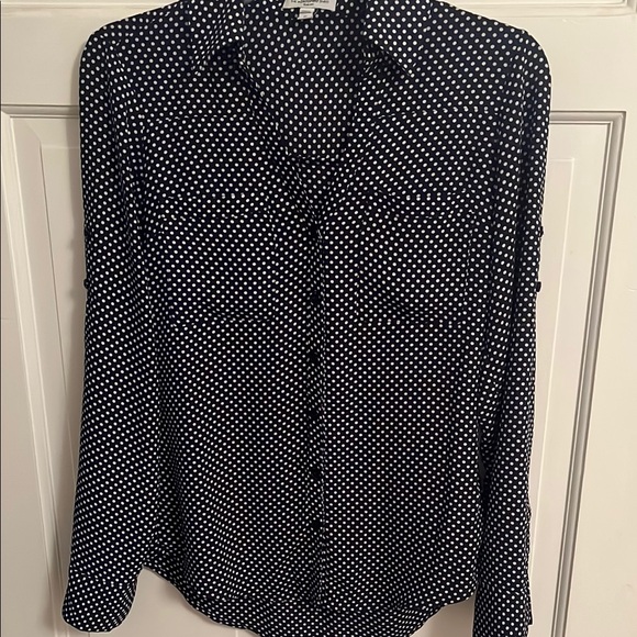 Express Navy and White Polka Dot Shirt Sz XS - Picture 1 of 6